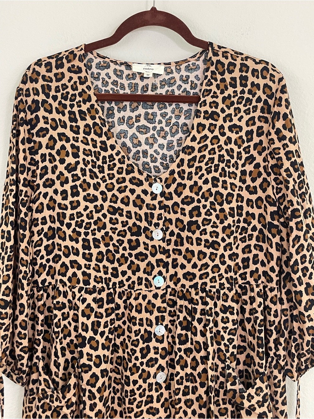 Entro Leopard Print Button‎ Front Babydoll Tunic Top/Dress Size M- Brown/Black - Picture 4 of 9